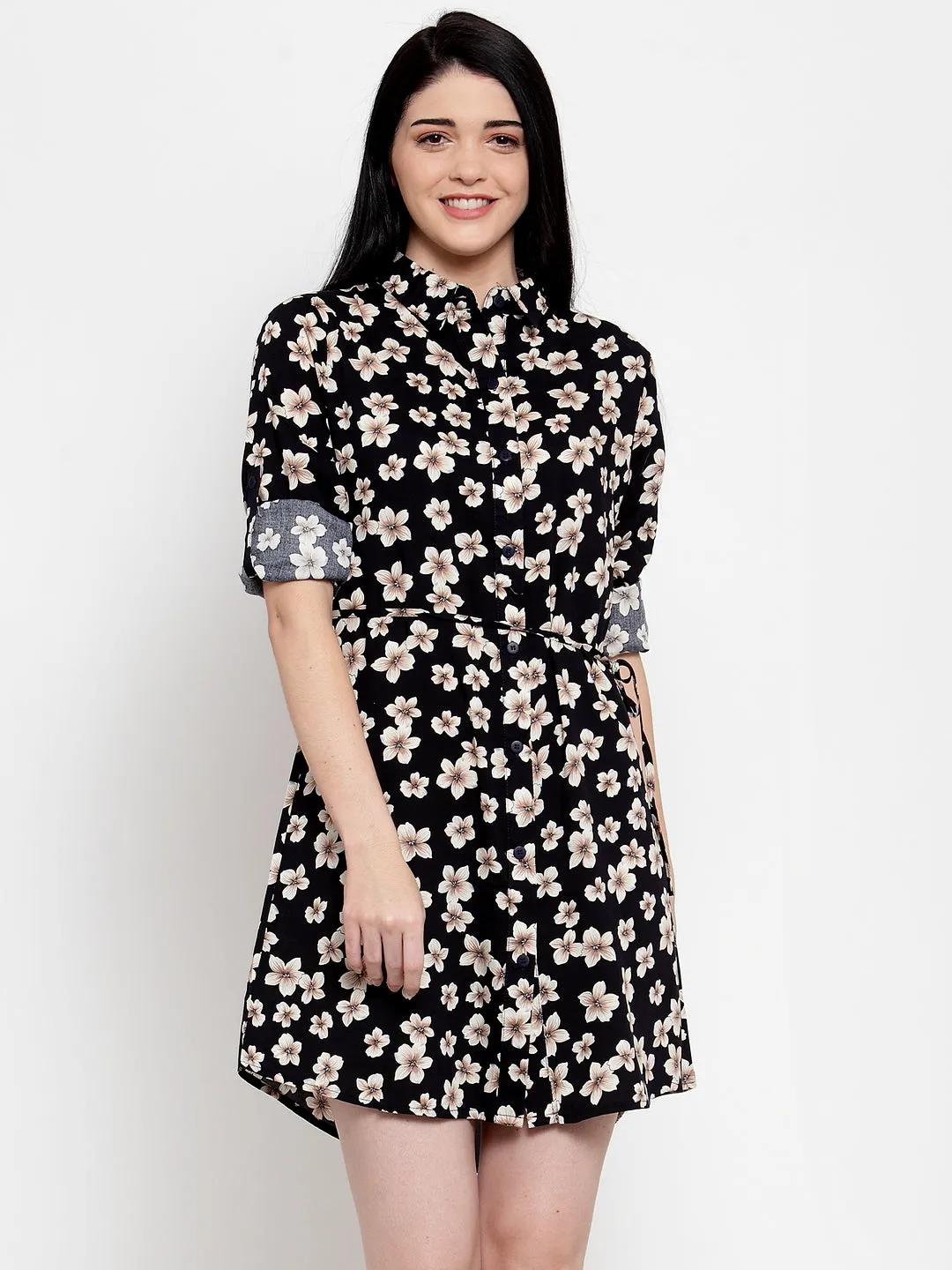 Women Navy Cotton Printed Tunic