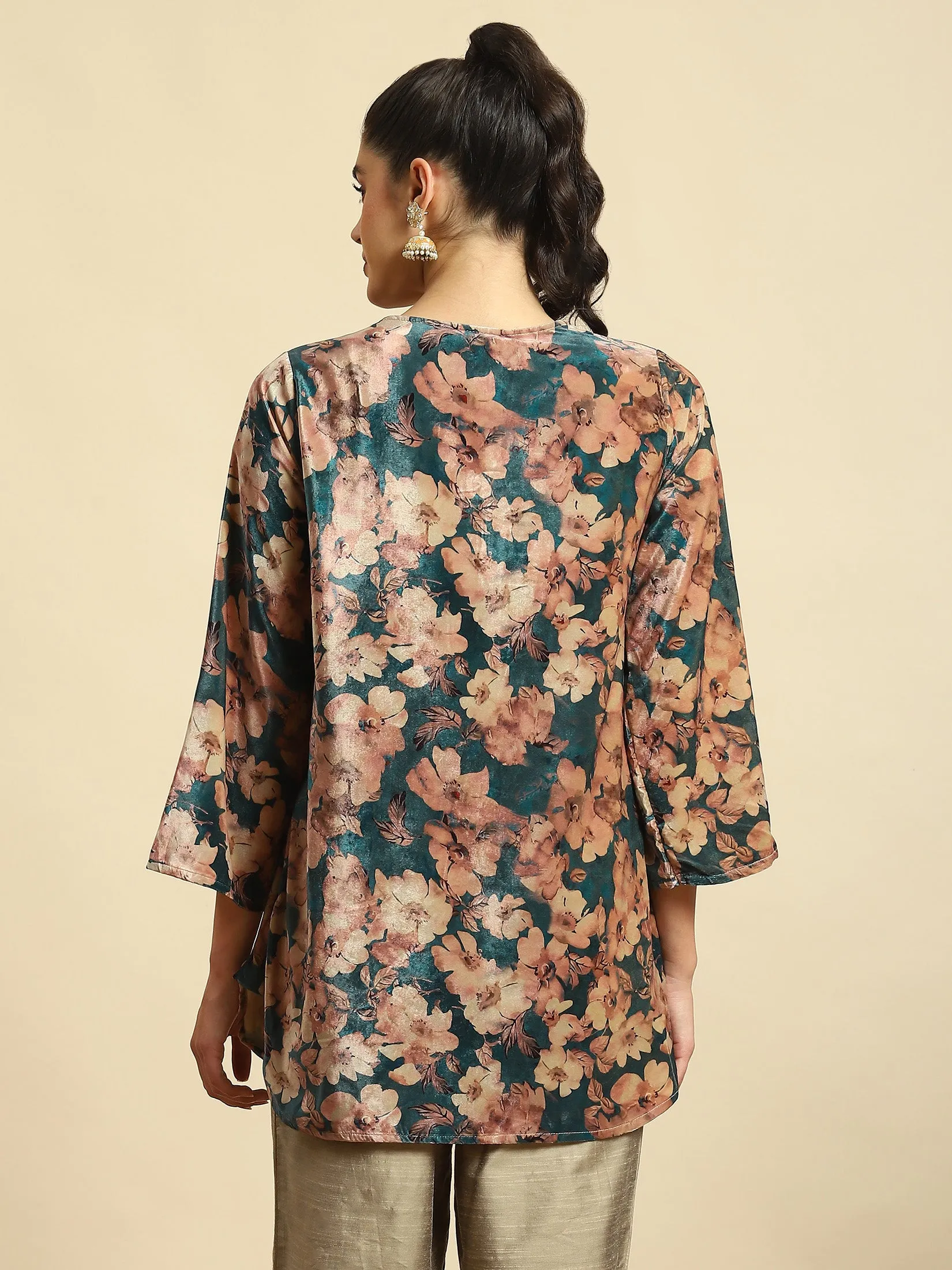 Women Teal Floral Print Tunic