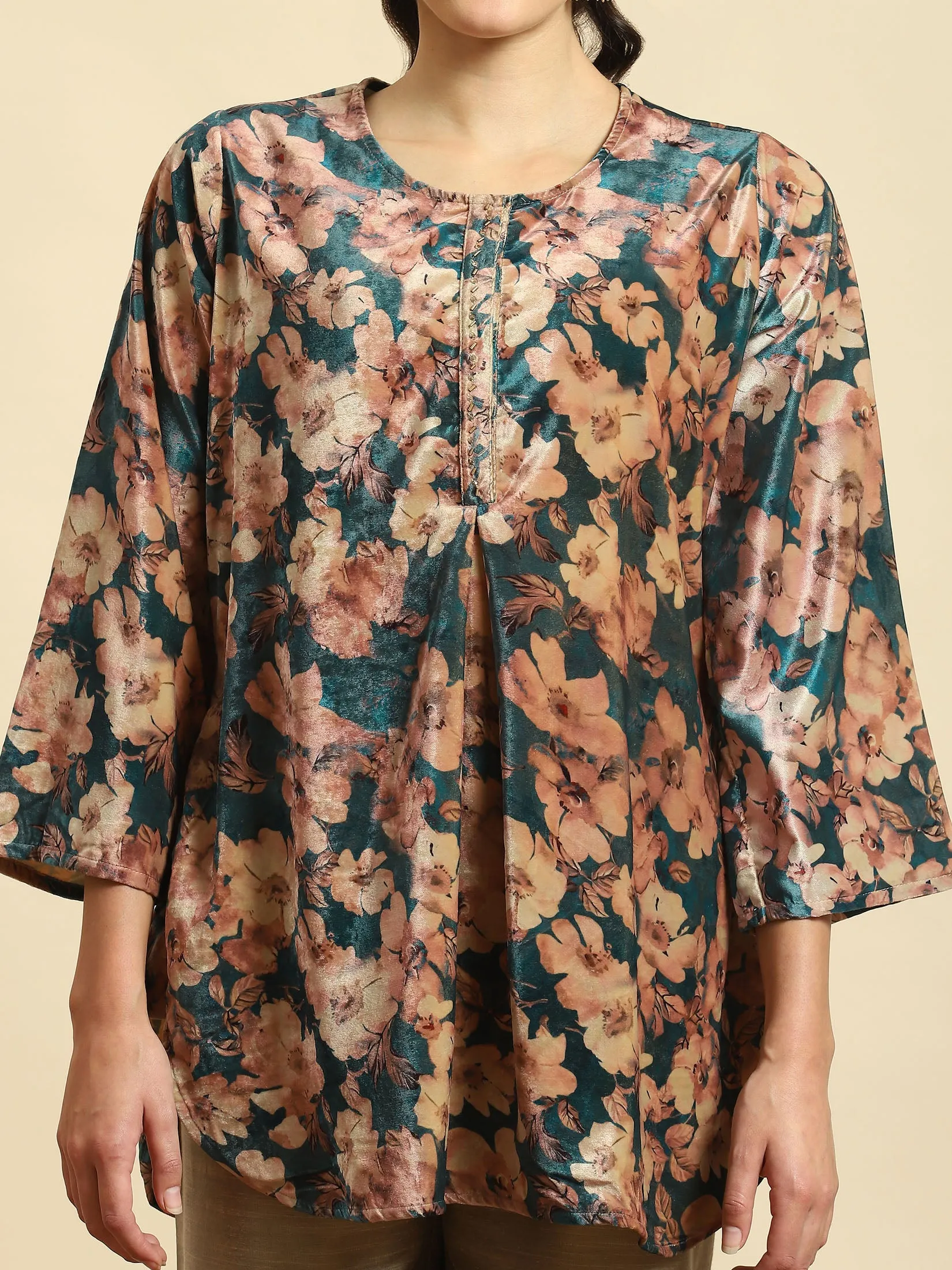 Women Teal Floral Print Tunic