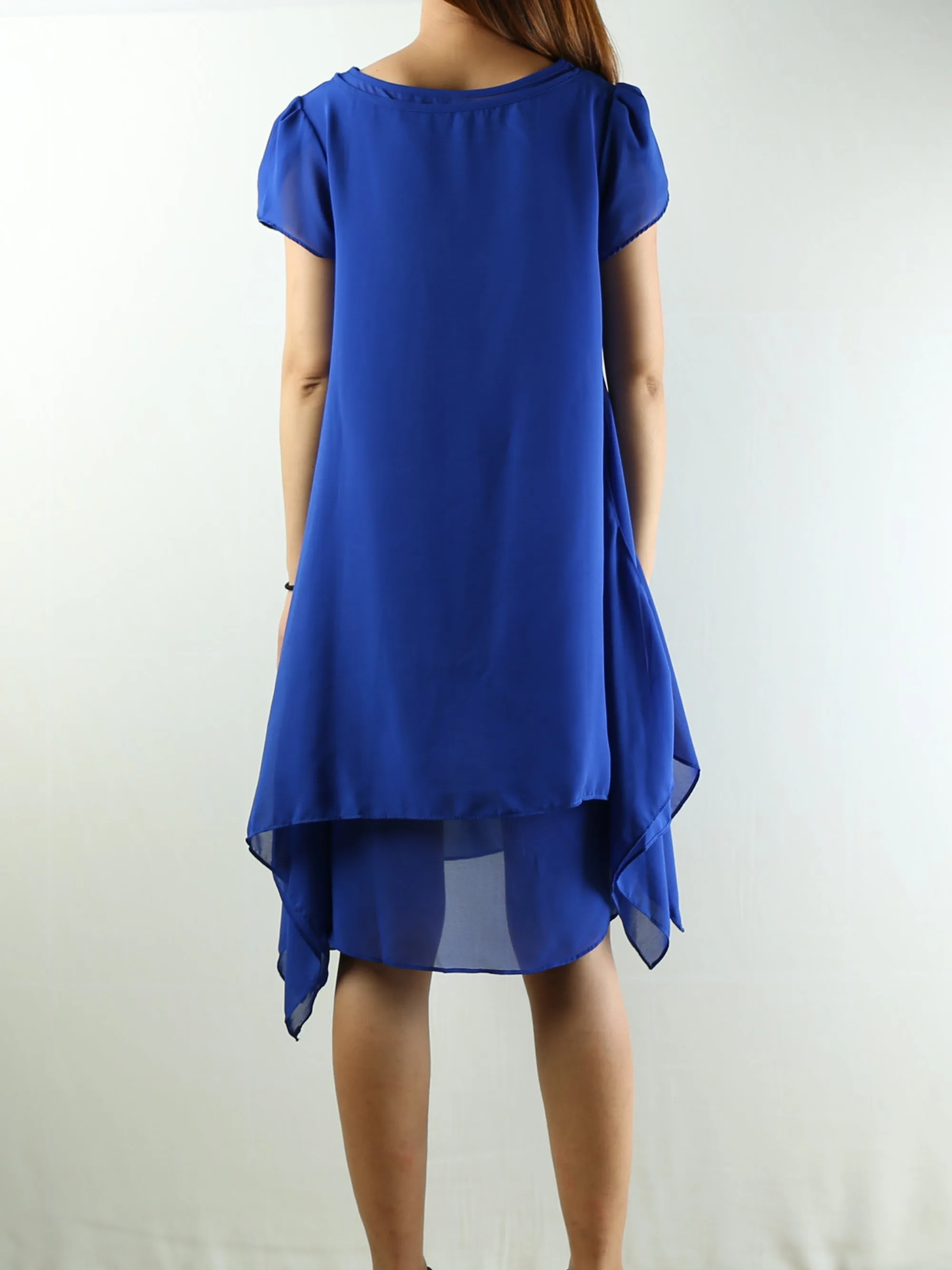 Women's chiffon dress/short sleeves tunic dress/Casual Tunic top/summer dress/customized oversized dress/black tunic top(Y1709)