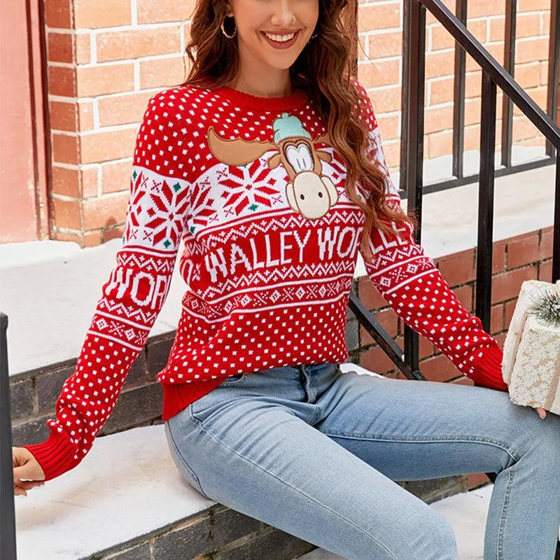 Women's Christmas Sweater – Festive Reindeer & Snowflake Knitted Pullover