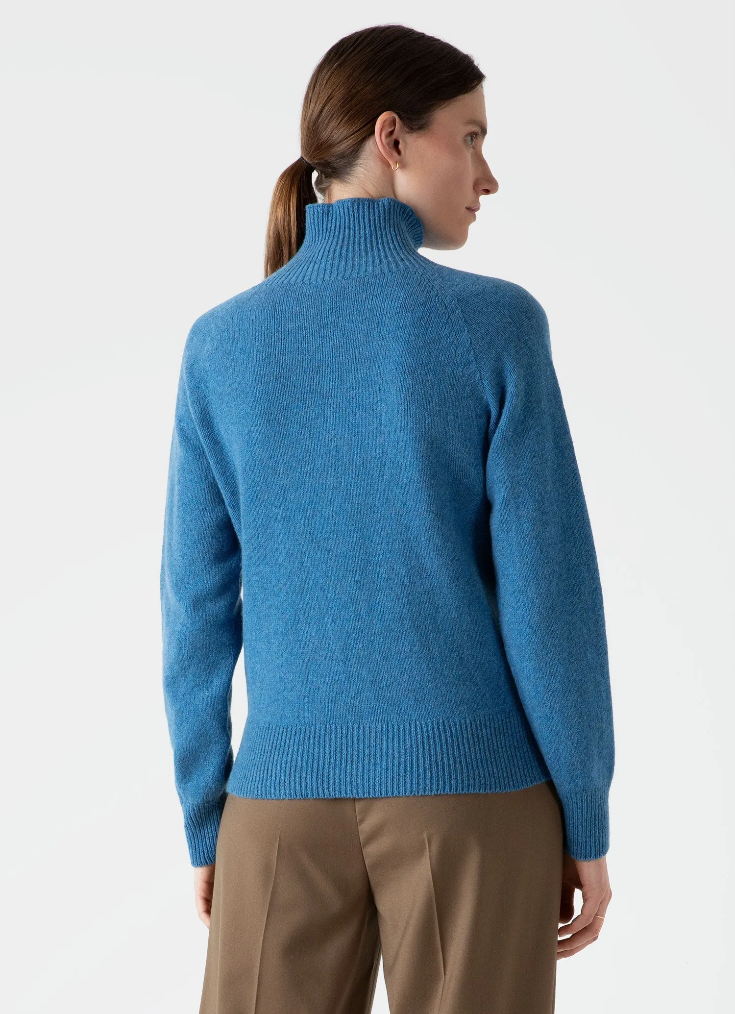 Women's Lambswool Funnel Neck Jumper in Blue Jean