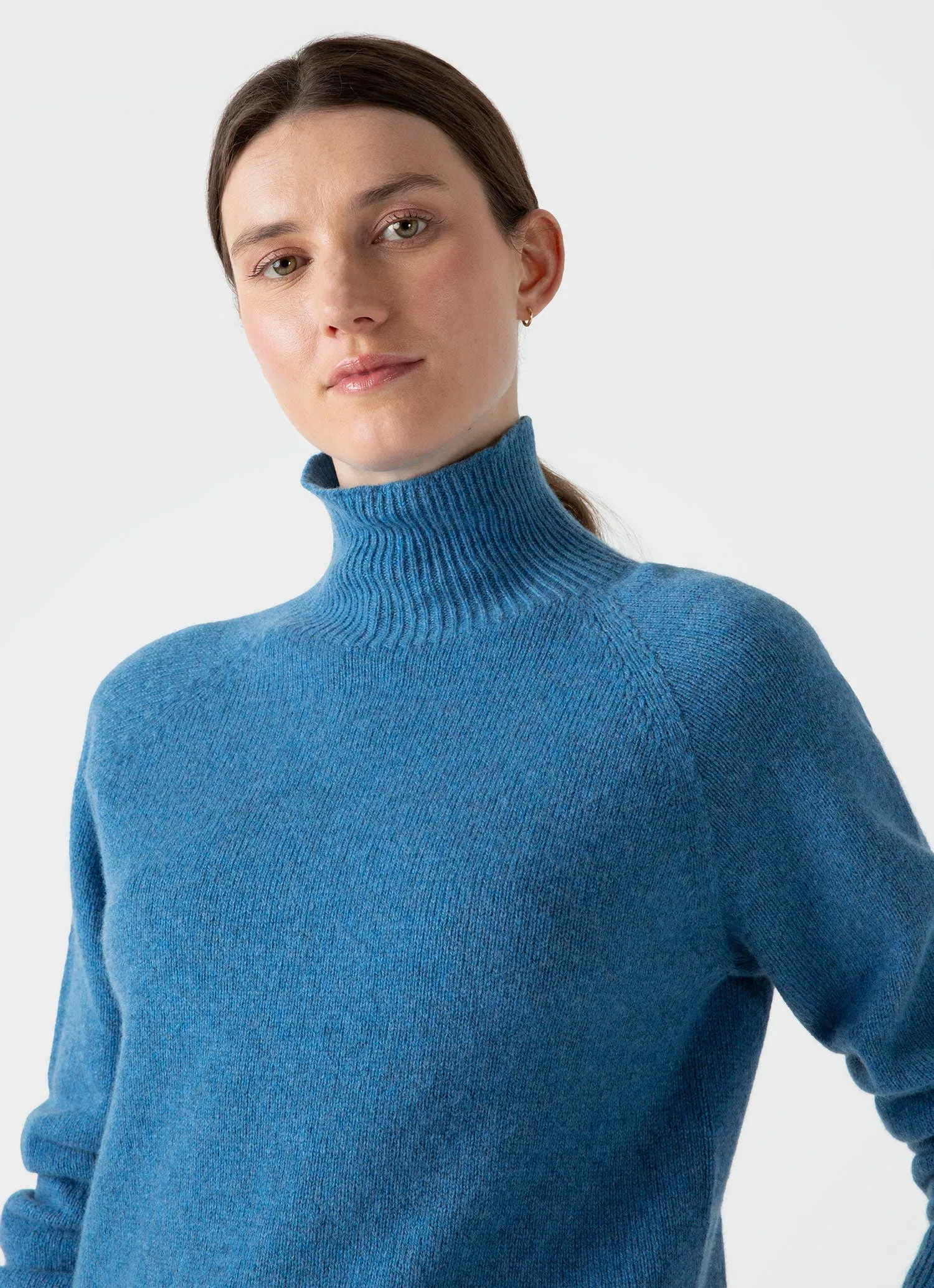 Women's Lambswool Funnel Neck Jumper in Blue Jean