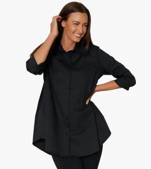 Women's Long Sleeve A-Line Button Front Prime Time Tunic BLACK