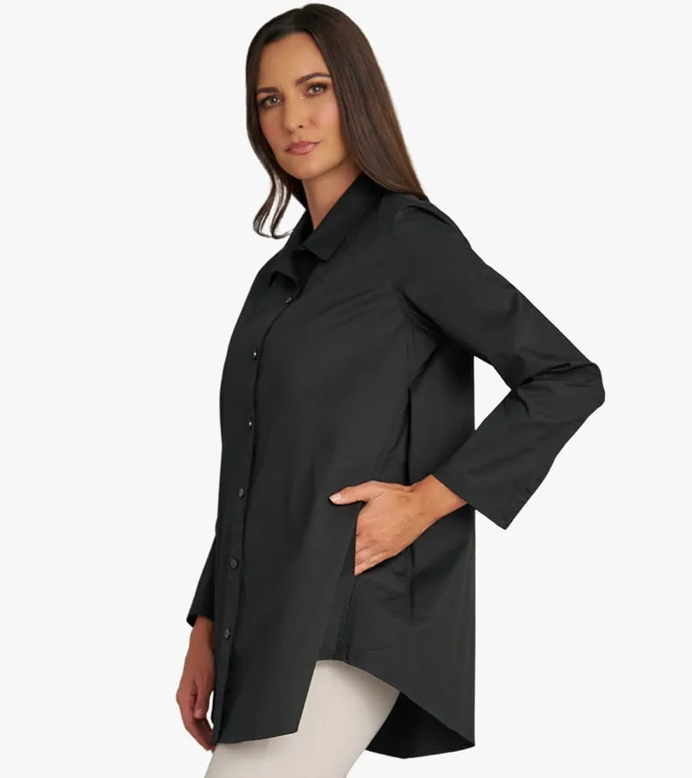 Women's Long Sleeve A-Line Button Front Prime Time Tunic BLACK