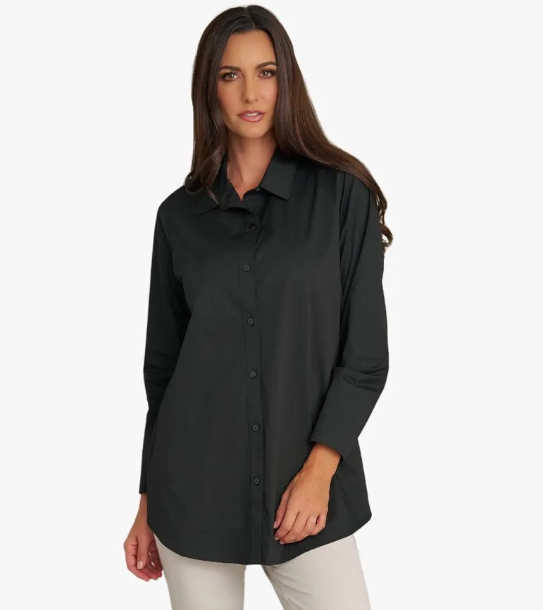 Women's Long Sleeve A-Line Button Front Prime Time Tunic BLACK