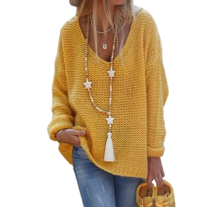 Women's Pullover Sweater V-neck Long-sleeved Knitted Top