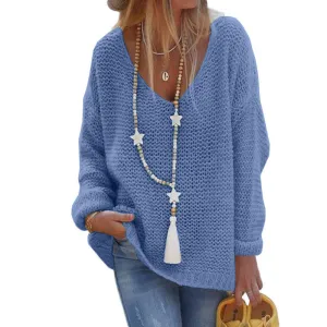 Women's Pullover Sweater V-neck Long-sleeved Knitted Top