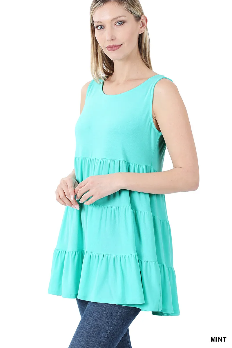 Women's Summer Casual Sleeveless Tiered Ruffle Tank Top Tunic Peplum