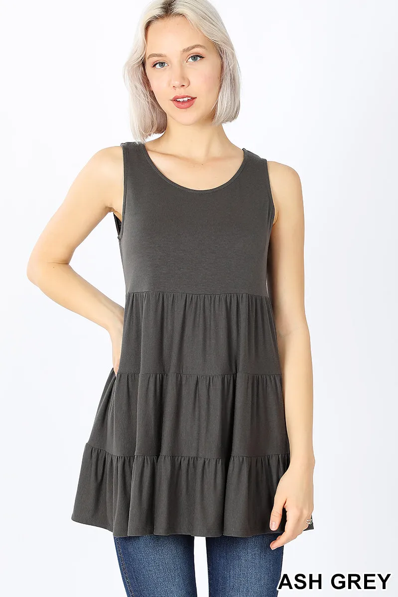 Women's Summer Casual Sleeveless Tiered Ruffle Tank Top Tunic Peplum