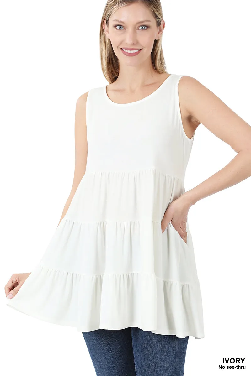 Women's Summer Casual Sleeveless Tiered Ruffle Tank Top Tunic Peplum