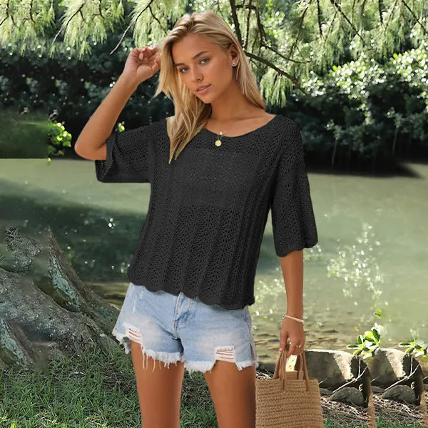 Women's Summer Round Neck Hollow Loose Casual Sweaters