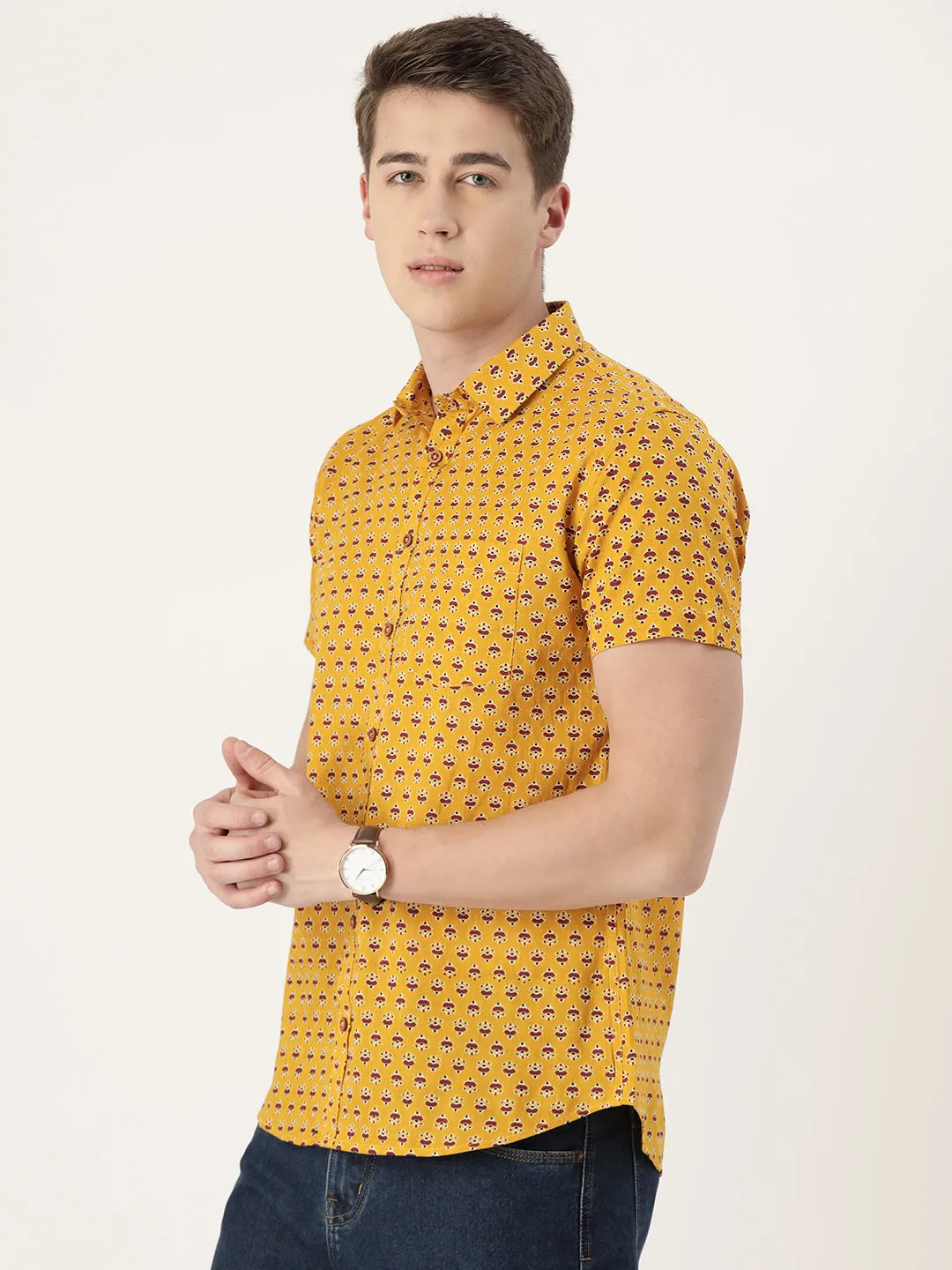 Yellow Cotton Printed Shirt