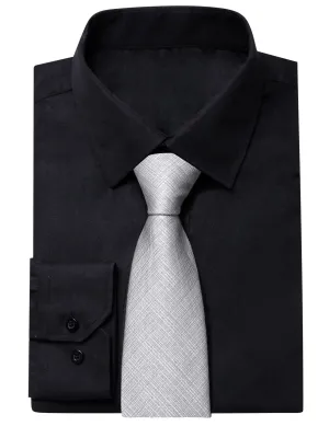 YourTies Black Solid Long Sleeve Shirt with Smoke Grey Solid Silk Tie for Men