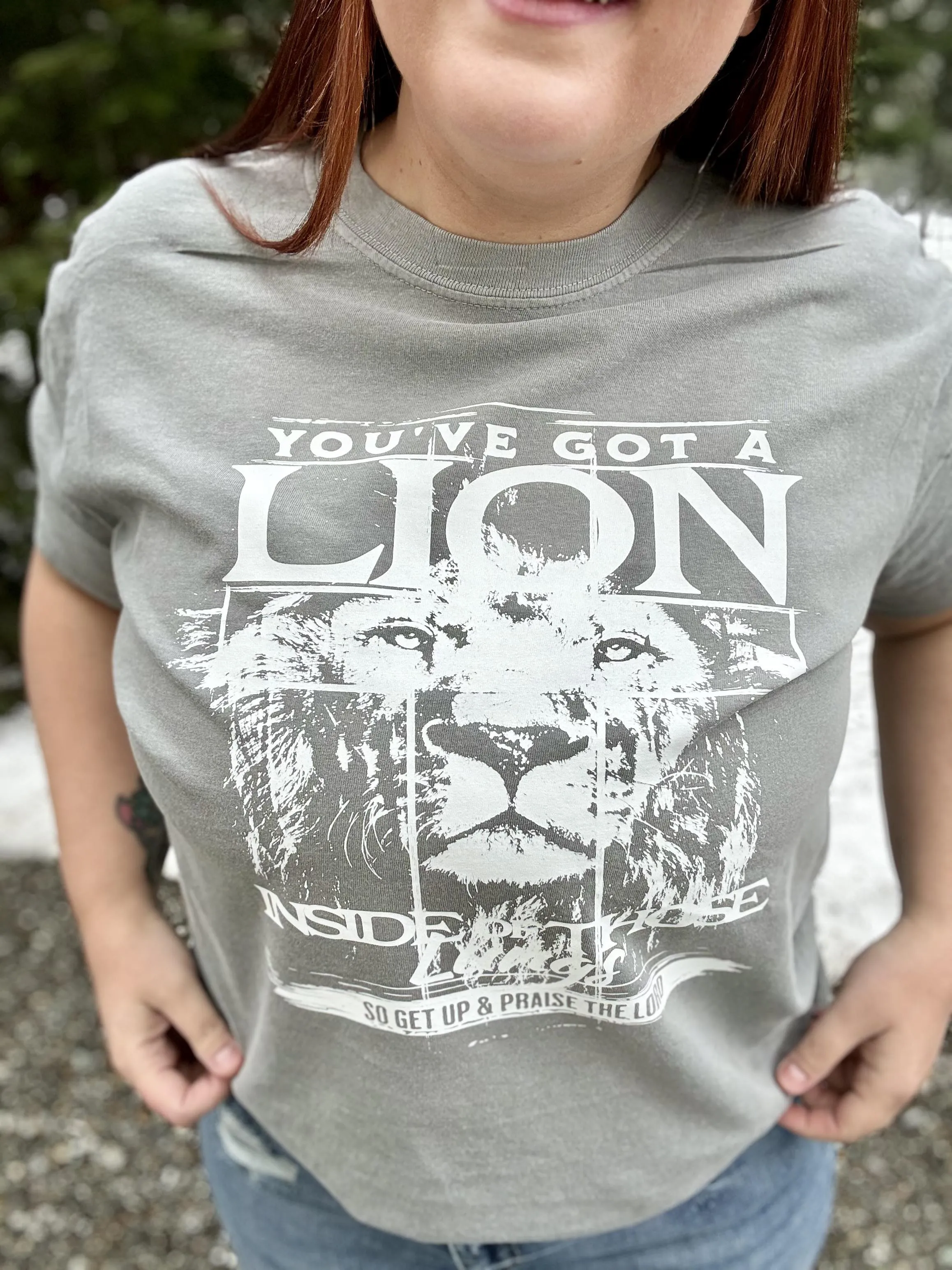 You've Got a Lion Inside Those Lungs Grey Graphic Tee